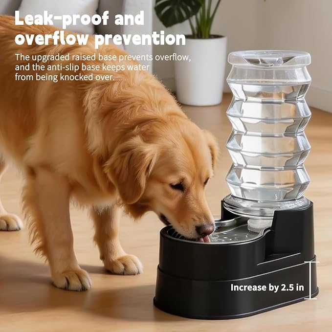 RIZZARI Stainless Steel Water Feeder: 8L Black Large Capacity & Automatic Gravity Dispenser - Elevated Anti-Spill Design for Senior Dogs with Spinal Issues - Living Room Garden Use