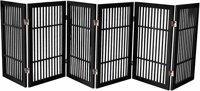 Urnporium Pet Dog Gate Freestanding, Strong Durable Folding Wooden Fence, Portable Acacia Hardwood Safety Barrier for Indoor & Outdoor Use (Black Pet Gate, 6 Panel 30" Tall)