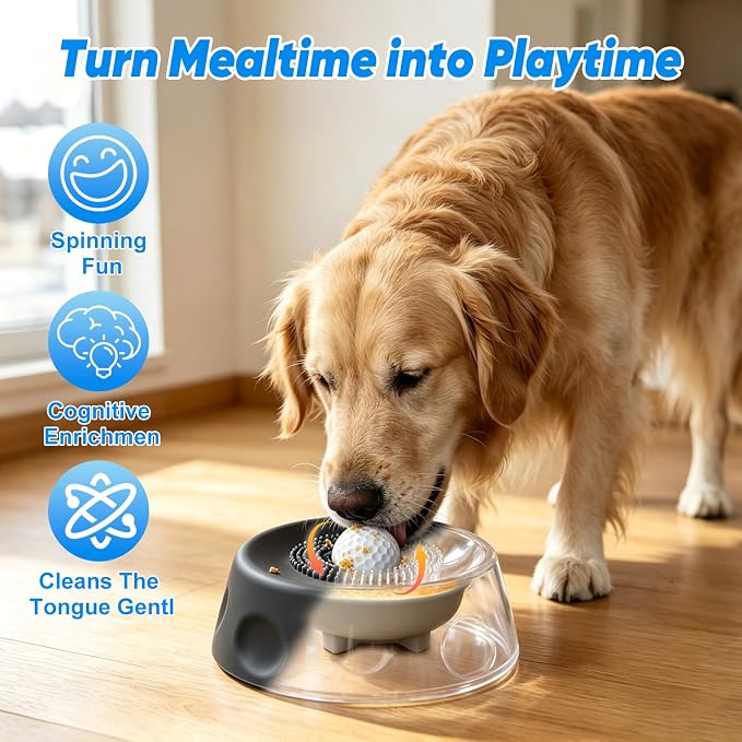 Dog Cat Lick Bowl with Rolling Ball, Slow Feeder Interactive Silicone Bowl with Suction Cup Base, Chew-Resistant for Wet Food & Treats, Easy Clean, 8.5oz/250ml, Black