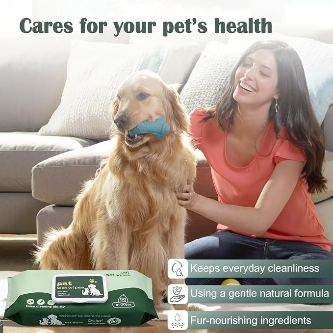 Pet Grooming Wipes for Paws and Butt Unscented Hypoallergenic Dog Wipes Gentle Earth-Friendly 50 PCS Cleaning Wipes for Puppies,Kittens & Senior Pets Deodorizing Waterless Bathing Wipes