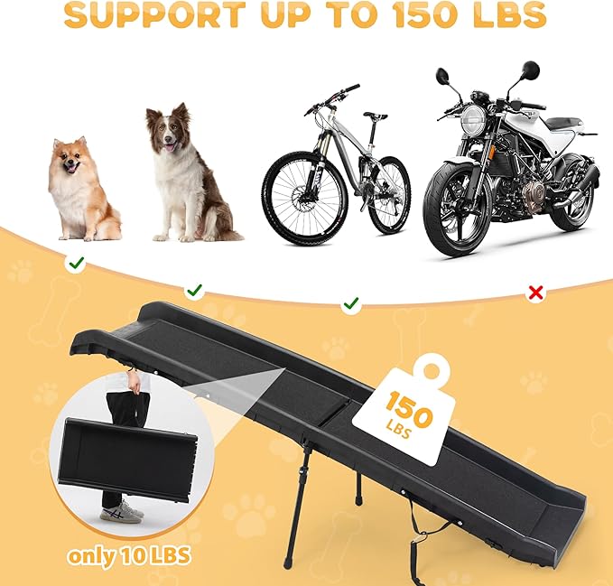 COZIWOW Folding Dog Ramps, 62”L Portable Pet Ramp for Large Dogs SUV,Cars,Lightweight Cat Ramp Non-Skid Surface Steps for High Bed,Stairs,Couch-Easy Storage(Black, 62" L)