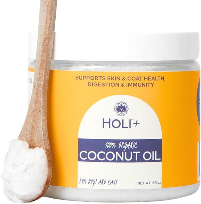 HOLI 100% Organic Coconut Oil for Dogs & Cats – Cold-Pressed Coconut Oil for Dogs Skin & Coat, Itchy Skin, Hot Spot Relief & Paw Balm – MCT Lauric Supplement, Non-GMO, Pet Safe - 16oz