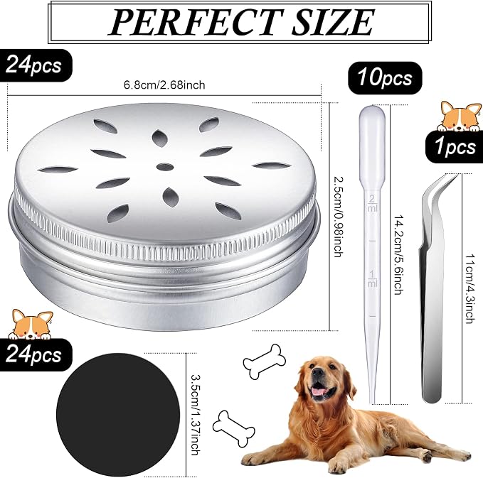 Shimeyao 59 Pcs Dog Scent Training Kit, 24 Scent Training Box Dog Nose Work Containers Aluminum Cans 24 Magnetic Dots 10 Plastic Dropper with 1 Tweezer for Work