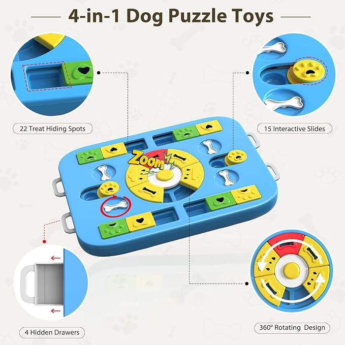Dog Puzzle Toy, Treat Dispensing Dog Enrichment Toys, Blue | Interactive IQ Brain Stimulation, Slow Feeder Treat Dispenser, Non-Slip Durable, For Small Medium Large Dogs Cats Puppies