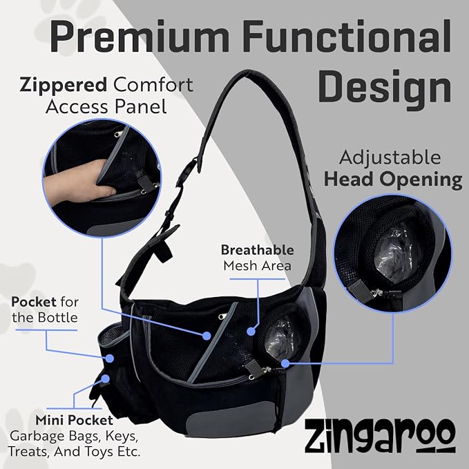 Hands-Free Sling Pet Carrier for Cats and Small Dogs up to 7lbs – Travel Set Includes Foldable Water Bowl & ID Card – Breathable Mesh, Safety Hook & Adjustable Padded Strap for Walking & Travel