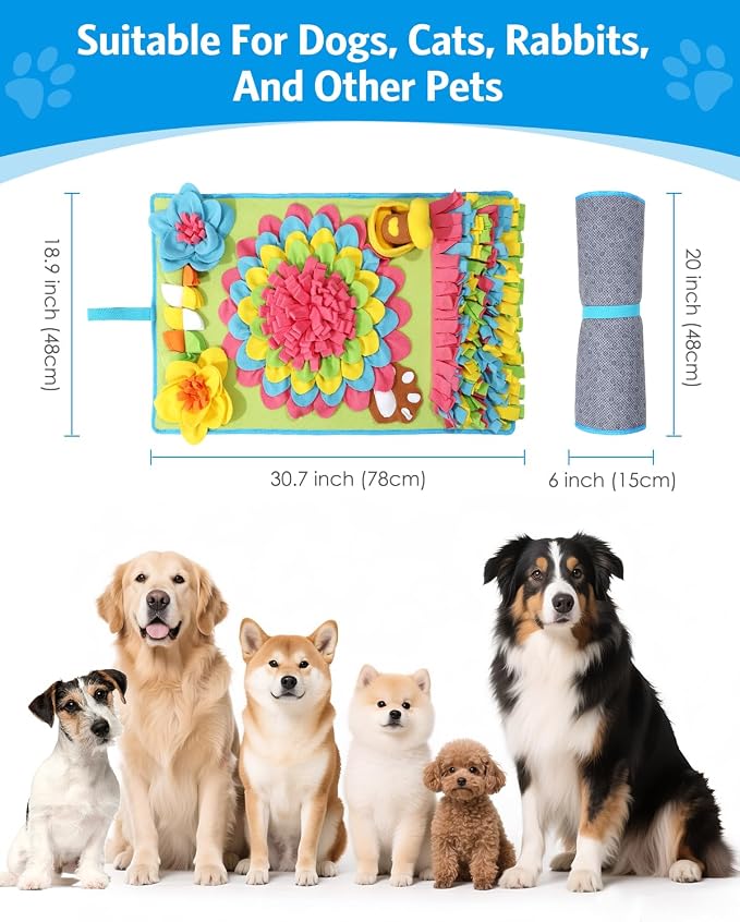AMIR Upgrade Slow Feeder Mat for Dogs – Anti-Gobble & Anti-Anxiety Dog Food Mat, Snuffle Mat for Boredom Relief & Mental Stimulation, Works for All Breeds, Sizes & Ages
