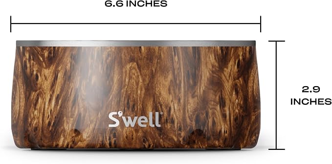 S'well Stainless Steel Pet Bowl, 32oz, Teakwood, for Small to Medium Size Dogs, Mess Free Design with Non Slip Rubber Bottom, Dishwasher Safe, BPA Free