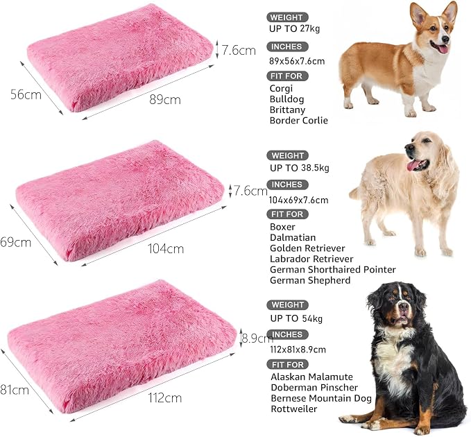 Orthopedic Dog Bed for Medium Dogs, Dual-Layer Memory & Egg-Crate Foam, Washable Warm Winter Plush Cover, Waterproof Liner, Non-Slip Bottom, Crate/Kennel Pad, 35 x 22 Inch, Pink