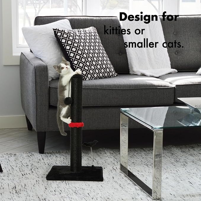MECOOL Cat Scratching Post Premium Sisal Scratch Posts with Hanging Ball Vertical Scratcher for Indoor Cats and Kittens,Black