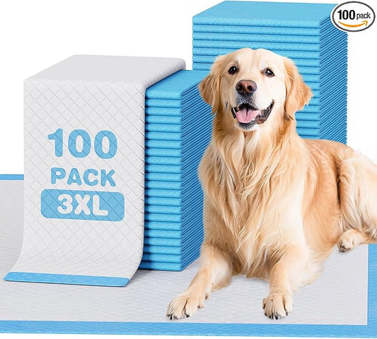 JollyMate Dog Pee Pads Extra Large 36"x36",100 Pack 3X-Large Super Absorbent Pet Training Pads with Adhesive Tabs, 6 Layers Thick Leak-Proof Potty Pads for Dogs and Puppies