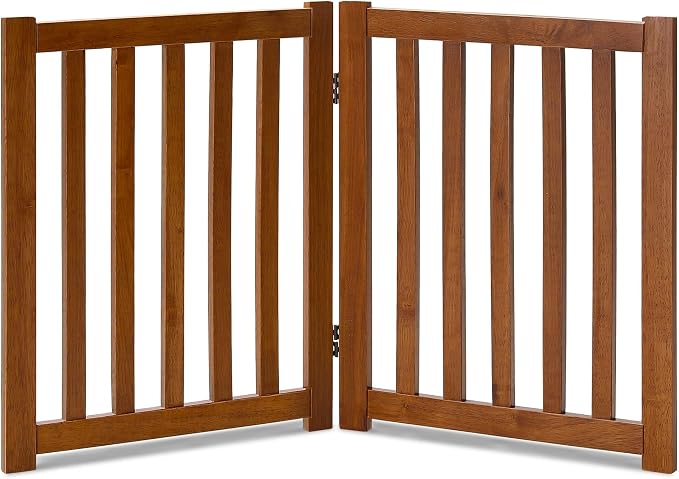 LZRS 2-Panel Wooden Free Standing Foldable Dog Gate Indoor – Solid Hardwood 24" High, Step-Over Safety Pet Gate for Doorways, Stairs & Small Spaces - Indoor Use, Oak