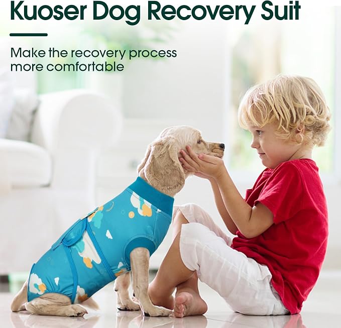 Kuoser Dog Recovery Suit for Female Male After Surgery, Printed Anti-Licking Dog Surgery Suit for Spay Neuter, Breathable Pet Bodysuit for Abdominal Wounds Skin Disease, Cone Alternative Onesie, XL