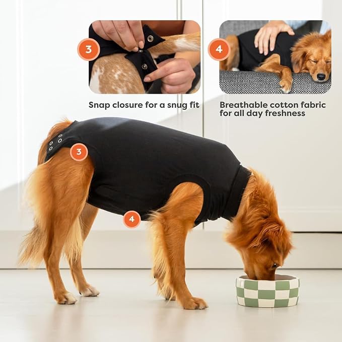 Suitical Recovery Suit for Dogs - Dog Surgery Recovery Suit with Clip-Up System - Breathable Fabric for Spay, Neuter, Skin Conditions - 16.9-20.1 Inch Neck to Tail, 23-34 Inch Chest - Small, Black