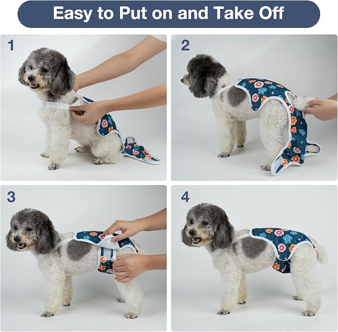 MICOOYO Dog Diaper Onesie Sanitary Pantie with Adjustable Suspender Washable Dog Period Panties Doggie Diapers Pet Underwear Female Dogs Diapers for Heat (Floral, S/M)