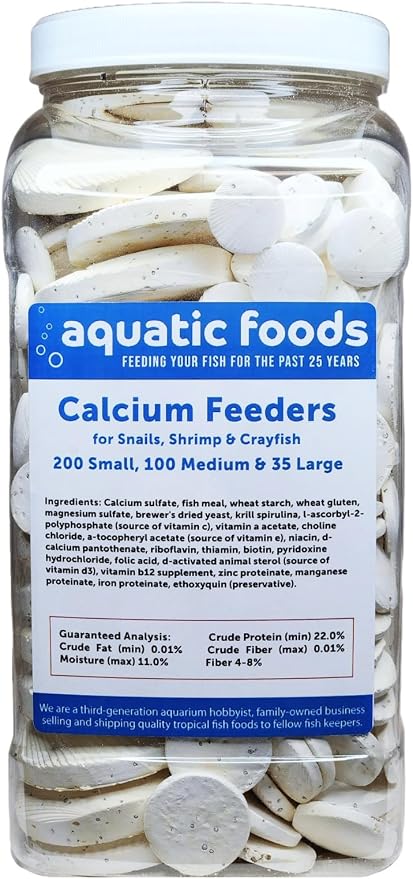 Calcium Feeder Disks for Shrimp, Snails, Crabs, Crayfish, Hermit Crabs and All Tropical Fish, 335 Count Jar of Small-Medium-Large Feeder Disks