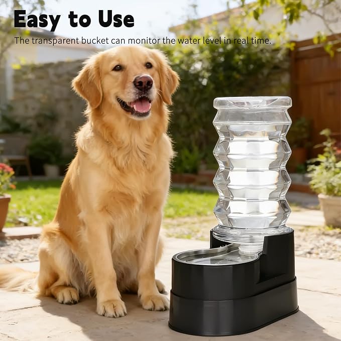 RIZZARI Stainless Steel Water Feeder: 8L Black Large Capacity & Automatic Gravity Dispenser - Elevated Anti-Spill Design for Senior Dogs with Spinal Issues - Living Room Garden Use
