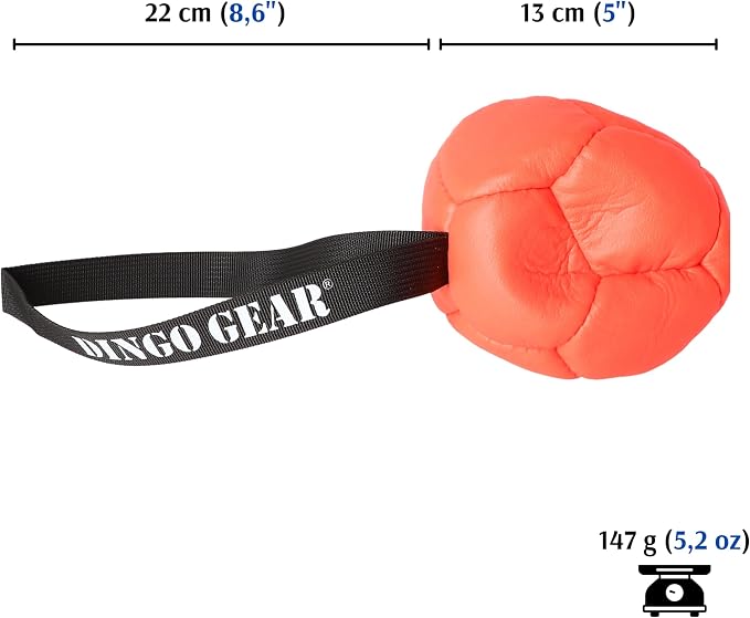 DINGO GEAR WWW.DINGOGEAR.COM 1977 Set Faux Leather Ball with Pump for Dog Training, as Reward for Fetch tug of war, for Strong Dog, Handmade, 5in Orange Z30031