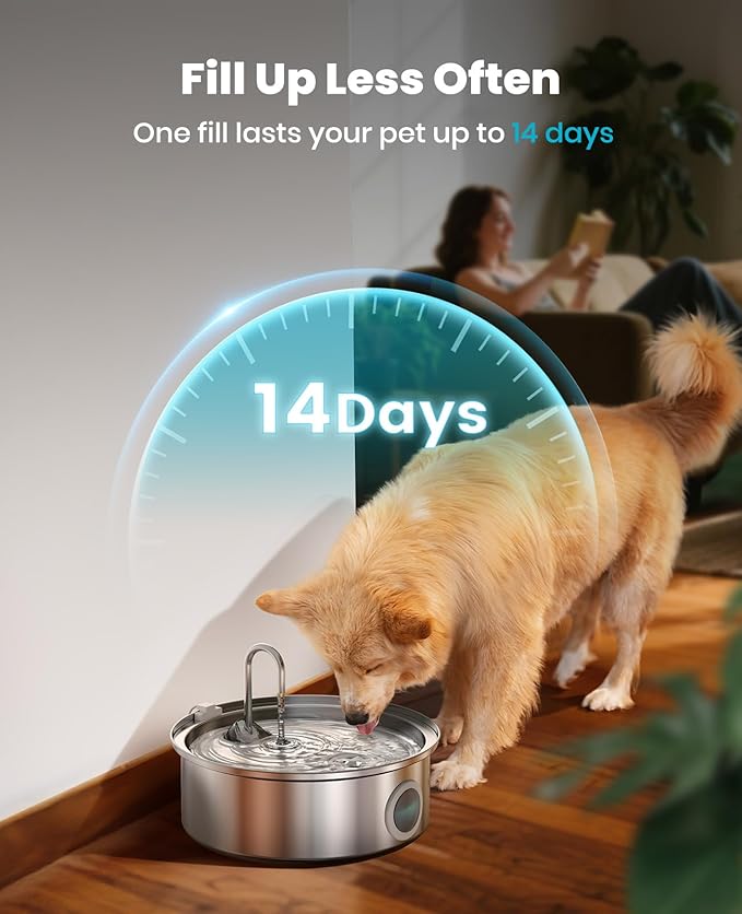oneisall Dog Water Fountain Stainless Steel for Large/Medium Dogs,7L/230oz Pet Fountain with Visual Water Level,Ultra-Quiet Water Bowl with 5-Stage Filtration,Dispenser for Living Room Kitchen