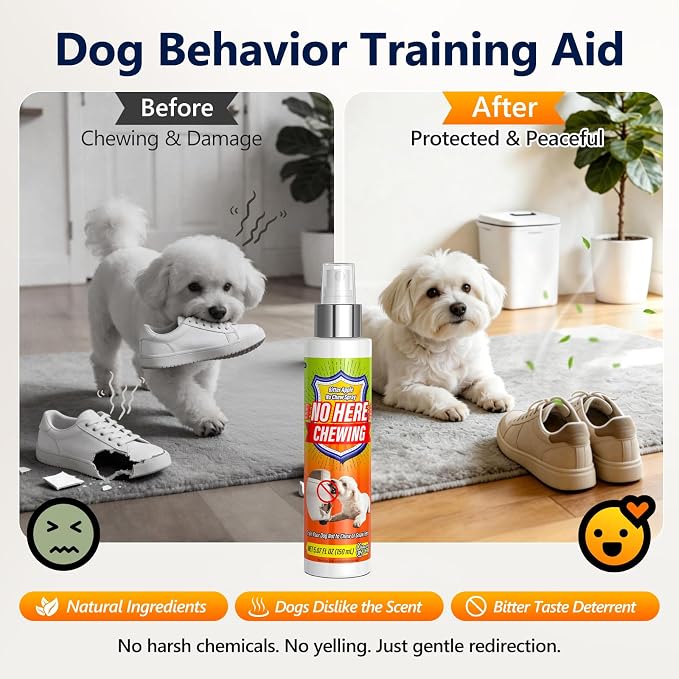 Bitter Apple Spray for Dogs - Dog No Chew Spray to Stop Chewing & Gnawing - Natural Anti‑Chew Training Aid for Puppies - Safe for Furniture, Shoes & Plants - Indoor & Outdoor Behavior Corrector