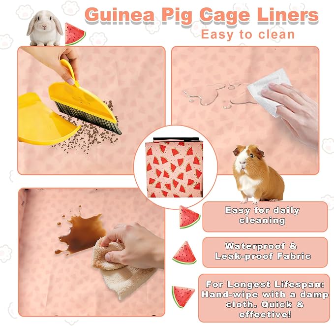 Waterproof Guinea Pig Cage Liners, Washable & Reusable Small Animal Cage Mat, for Rabbit, Hamster, Chinchilla, Hedgehog (Watermelon),C&C 24x72 inches