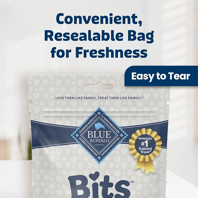 Blue Buffalo Bits Chicken Soft & Chewy Dog Treats, Bite-Sized for Training, Made with Real Chicken & Enhanced with DHA, Heart-Shaped Dog Treats, Made in the USA with Natural Ingredients, 19 oz.