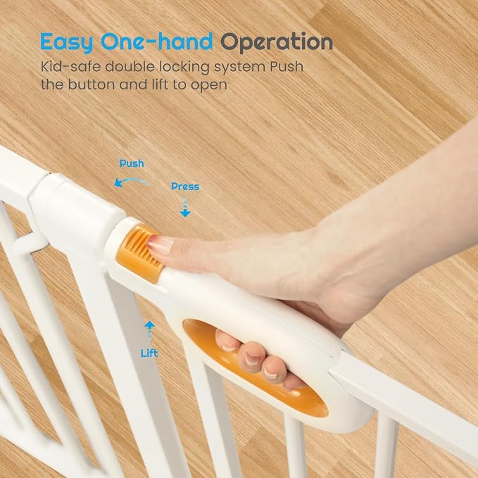 owlie Stair Baby Gate 57-66 Inch, Extra Wide Safety Gate for Baby Pet Adjustable Dog Gates Indoor Extra Wide Gates Pressure Mounted for Toddler Pet for House Stairway Doorway White (30.5'' Tall)