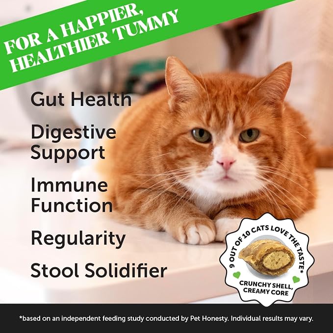 Cat Probiotics Crunchy Creamy Chews for Digestive Health - Cat Constipation + Occasional Diarrhea Relief - Daily Probiotics for Cats with Prebiotics Fiber Gut Flora Sensitive Stomach (90-Day Supply)