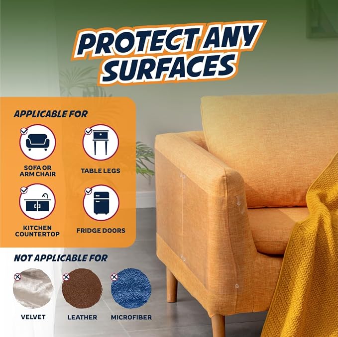 10 Pack Cat Scratch Furniture Protector Sheets – Clear Couch & Sofa Guard from Cat Claws – Easy Apply, Removable, with Twist Pins (5 XL + 5 Large)
