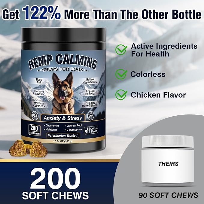 Dog Calming Chews 200ct, Calming Chews for Dogs - Anxiety and Stress Relief Treats Melatonin Bites Sleep Calm Dog - Separation, Fireworks, Thunder, Barking for Dogs - Chicken