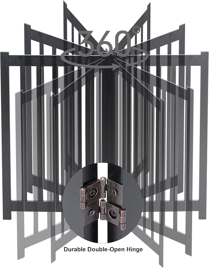 LZRS Freestanding Extra Wide Dog Gate 30 inch Tall - 4 Panels Solid Wooden Pet Gate for Doorways, Stairs, Hallways,Kitchens& Long Areas, Expandable & Foldable with Support Feet,Indoor Use,Black