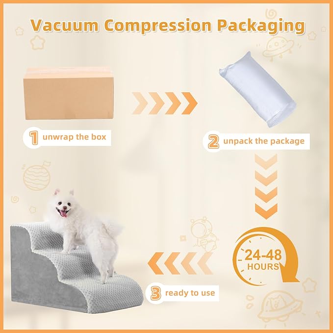 Dog Stairs Ramp, Curved 5-Step Dog Steps for Small Dogs and Cats, Pet Stairs for High Beds and Couch with Anti-Slip Washable Cover and Durable High Density Foam, Grey