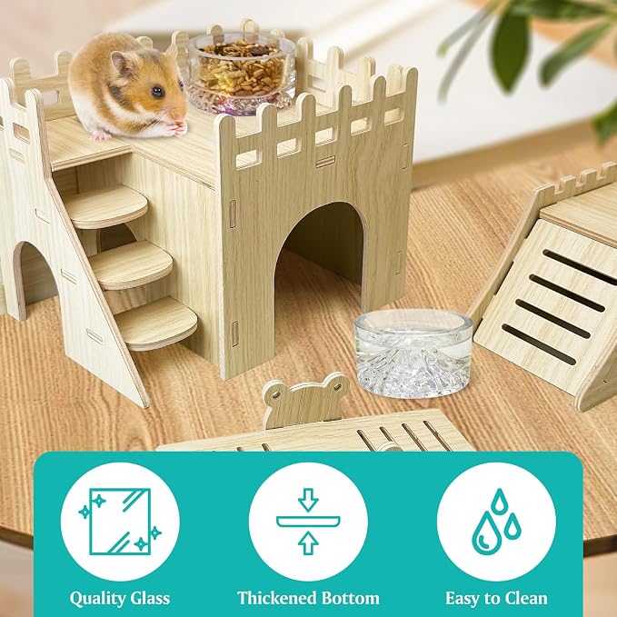 BNOSDM Rabbit Grinding Claw Pads Natural Hamster Lava Stone and Hamster Food and Water Bowl Mountain Fuji Style Glass for Hamsters Gerbils Mice Rats or Other Similar-Sized Pets