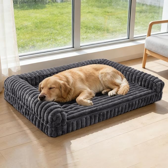 Waterproof Orthopedic Dog Bed for Medium Dogs, Medium Non-Slip Pet Beds with Sides, Egg-Crate Memory Foam Dog Couch for Crate Removable Washable Cover, Grey