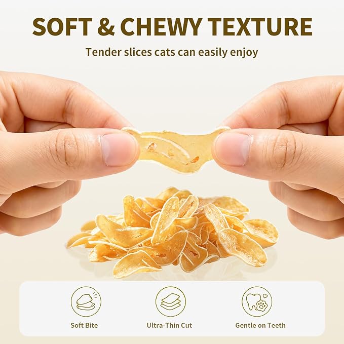Chicken & Shrimp Soft Cat Treats,Ultra-Thin Slices, Easy-Chew Snacks for Picky Cats, Kittens & Seniors (Chicken & Pollock)