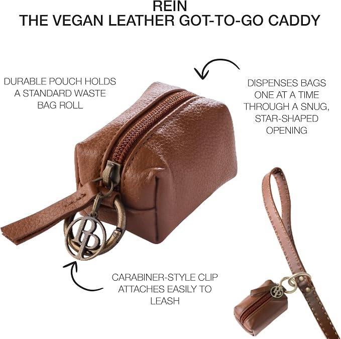 Rein - The Recycled Vegan Leather Pouch Durable Heavy Duty Bag Holder, Leash Attachment Made With Sustainable Materials, Custom Hardware for Small, Medium & Large Dogs, Chestnut Heather
