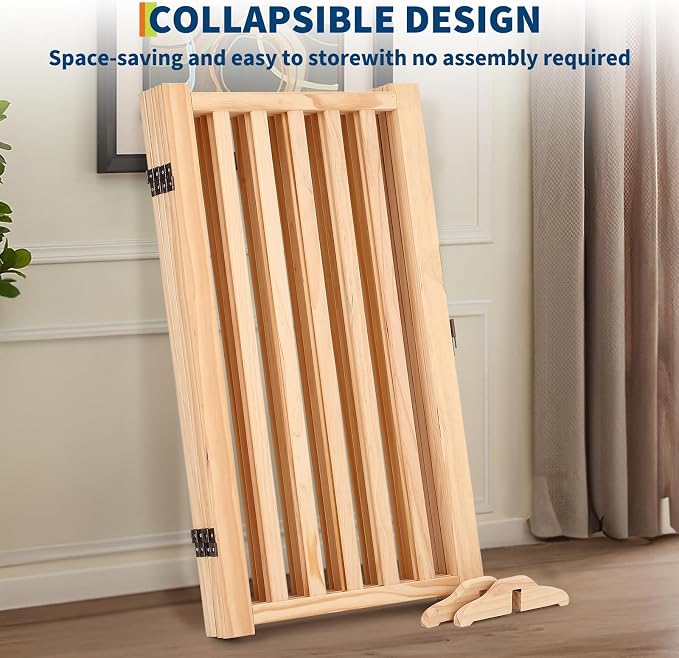 Wooden Freestanding Dog Gate, Foldable Pet Gate with Support Feet, Indoor Dog Fence for The House,Doorways, Stairs，Expandable Pet Fence -4 Panel H:36”