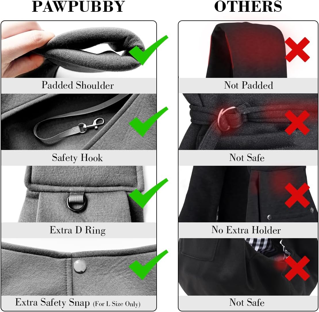 Dog & Cat Carrier Sling, Adjustable Soft Padded Shoulder Puppy Carrier, Hands-Free Dog Carrier Bag with Double Safety Buckles Premium Material for Outdoor Travel (Dark Gray, L)