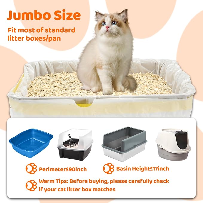 30 Count Litter Box Liners Jumbo 45" x 18" Tear Resistant Cat Litter Bags Liners 2.5MIL Thicken Drawstring Durable Cat Pan Liners Extra Large Kitty Litter Box Bag Disposable Pet litter Bags