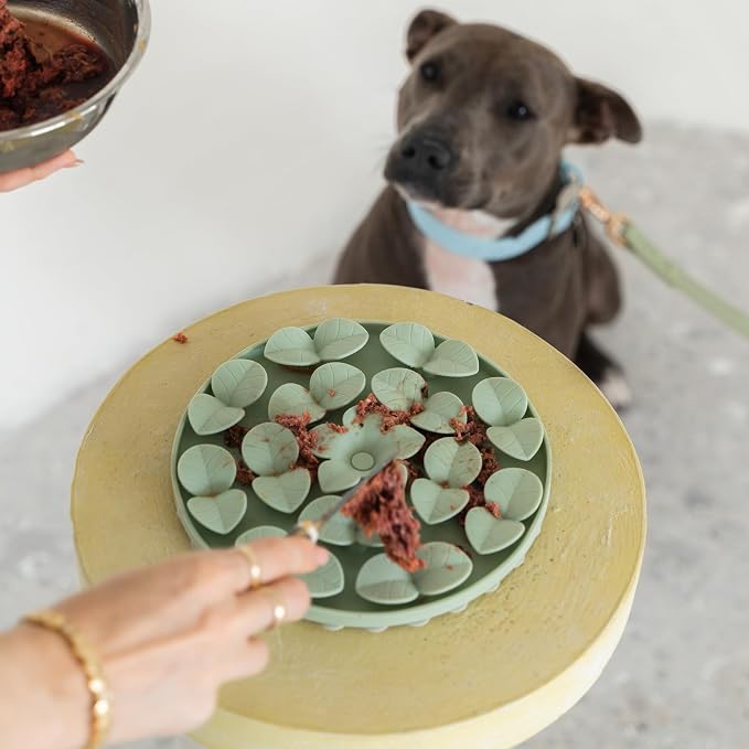 Dexypaws: Enrichment Snuffle Mat: Sage Green Circle - Textured Dog Feeding Pad, Food Grade Silicone, Spread Food & Treats, Pet Soothing, Suction Back