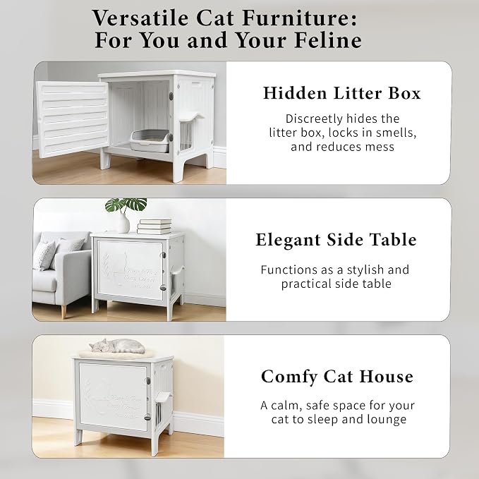 Cat Litter Box Enclosure Furniture Plastic Hidden Enclosed Litter Box Cabinet Cat House Kitty End Table for Living Room, Entryway, Balcony, Bedroom