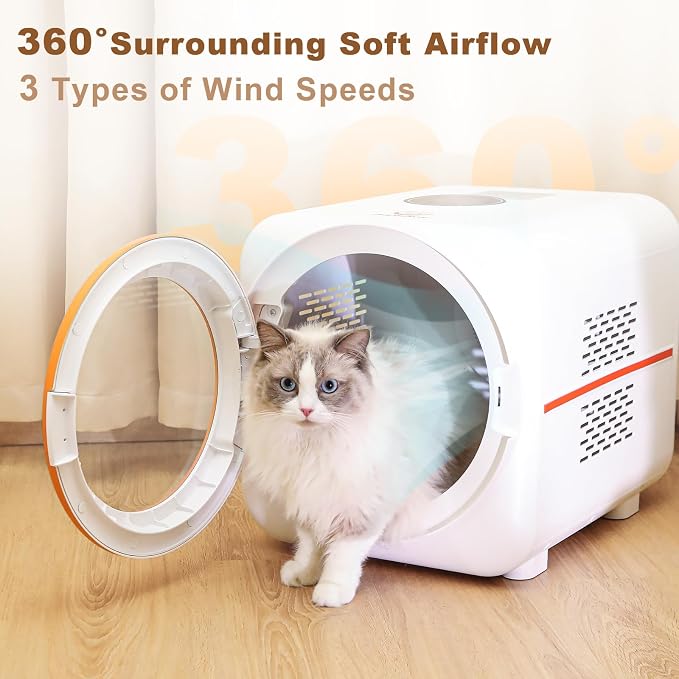 Pet Dryer Box with LED 30 Million Negative Ions&Multi-Function, 360° Efficient Automatic and Quite Box for Cats, Dogs, Smart Touch Screen Temperature Control, Safe Design for Pet Hair Dryer