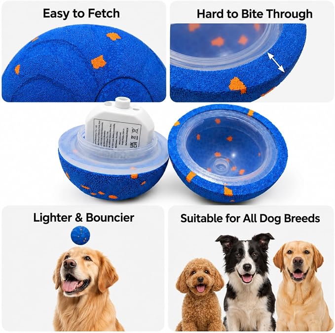 Smart Dog Ball - High-Elasticity E-TPU Interactive Toy, Automatic Rolling Ball with 2 Modes & LED Glow, 350mAh Long Battery Life, Motion Activated & USB-C Rechargeable for Dogs