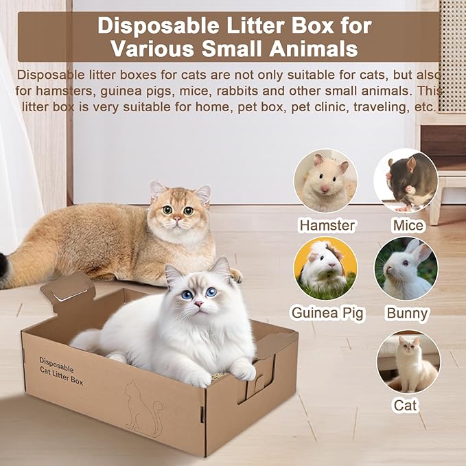6 Pack Disposable Litter Boxes for Cats, 17.4" x 12.3" x5.4" Large Cardboard Cat Litter Box, Extra Thick Portable Travel Litter Box for Cats, Foldable, Waterproof, Leak Resistant (Large, Count, 6)