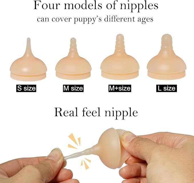 Doggiema Silicone Feeding Nipple and Syringes for Puppies and Other Animals Dongdong pet (4 Size Nipple+6 Syringes)