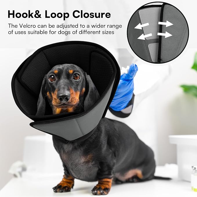 Queenmore Dog Cones for Large Dogs,Soft Dog Cone Stop Licking After Surgery, Adjustable Pet E-Collar Alternative for Wound Healing,BlackGrey,X-Large