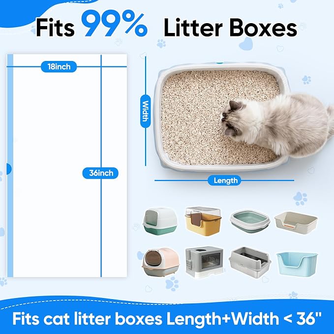 33 Count Jumbo Litter Box Liners 36" X 18",2mil Pre-Separated Cat Litter Bags with Heavy Duty Drawstring,Extra Thick Leakproof Cat Pan Liners for Kitty Box