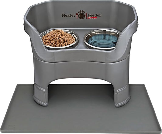 Neater Pets Neater Feeder Deluxe with Leg Extensions Mess-Proof Food & Water Bowls with Neater Mat Waterproof Silicone Mat - Protect Floors from Food & Water