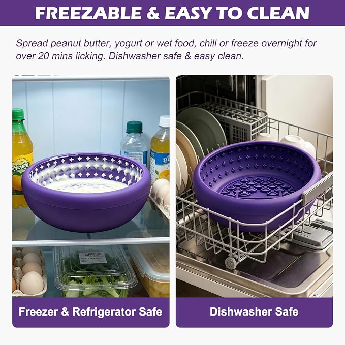 Slow Feeder Dog Bowls for Cats, Silicone Puzzle Pet Anxiety Relief Lick Mat | 2 cups,food-grade BPA free, strong suction,dishwasher safe,small medium large breeds , dry wet frozen food,slow down eating