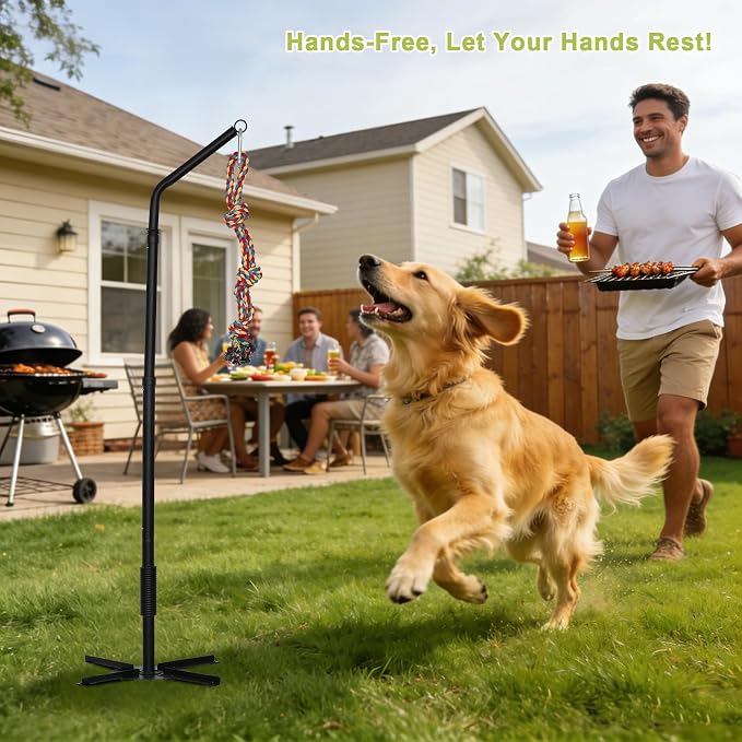 Tether Tug Outdoor Dog Toy,Tether Tug,Tether Dog Toy Rack with 3 Tug Rope Toys Adjustable Spring Pole,Interactive Pull Toy for Large Medium Small Dog Tether Tug of War Dog Chew Rope Toy