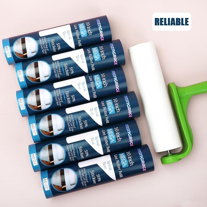 10 inch Mega Lint Roller Refills for Evercare Smart Design Layers Large Mega Lint Rollers and More, 50% More Pickup, 60 Sheets per Refill, Pack of 6, 360 Sheets Total